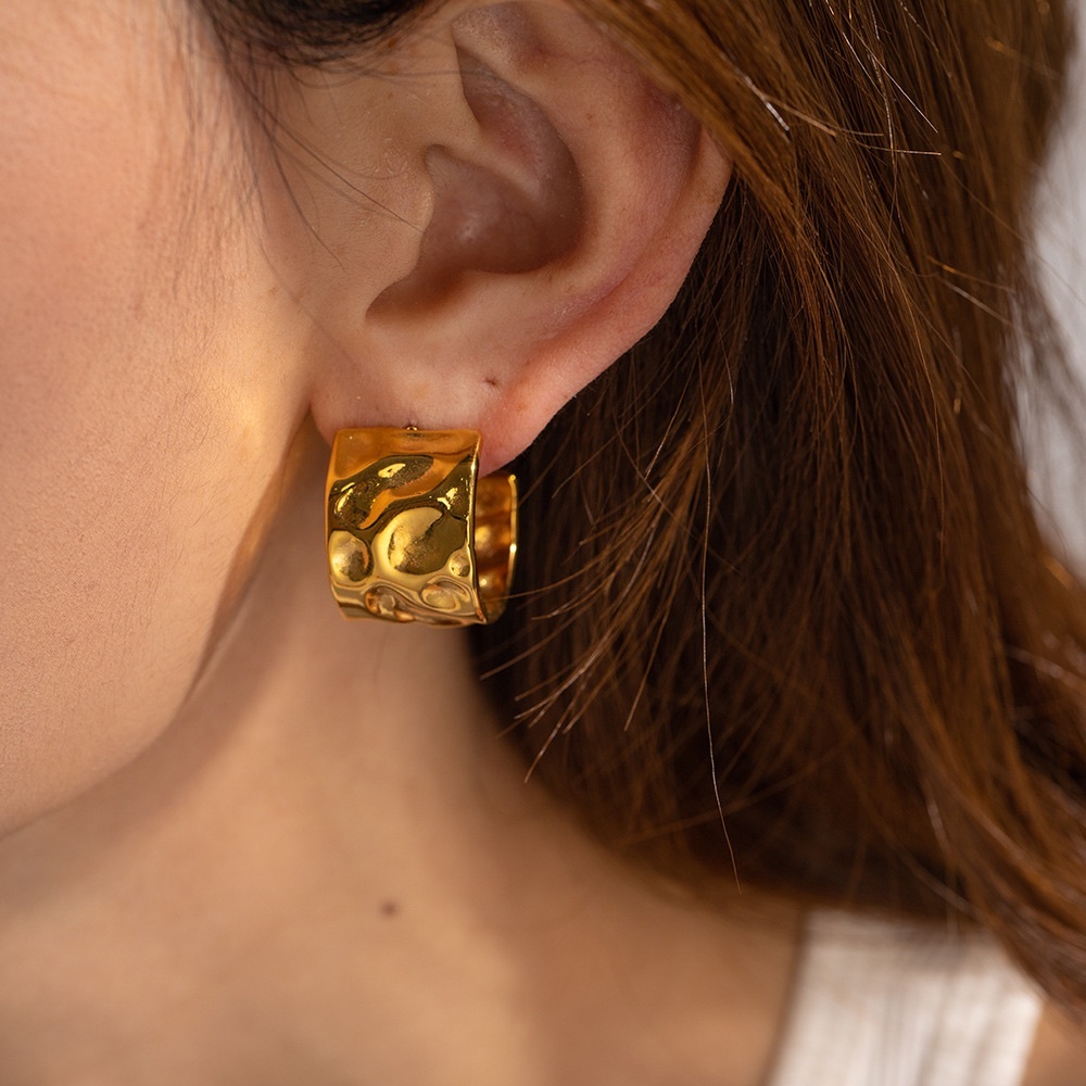 24K Gold Chunky Hoop Earrings*Malleable Design*Waterproof and Sweatproof